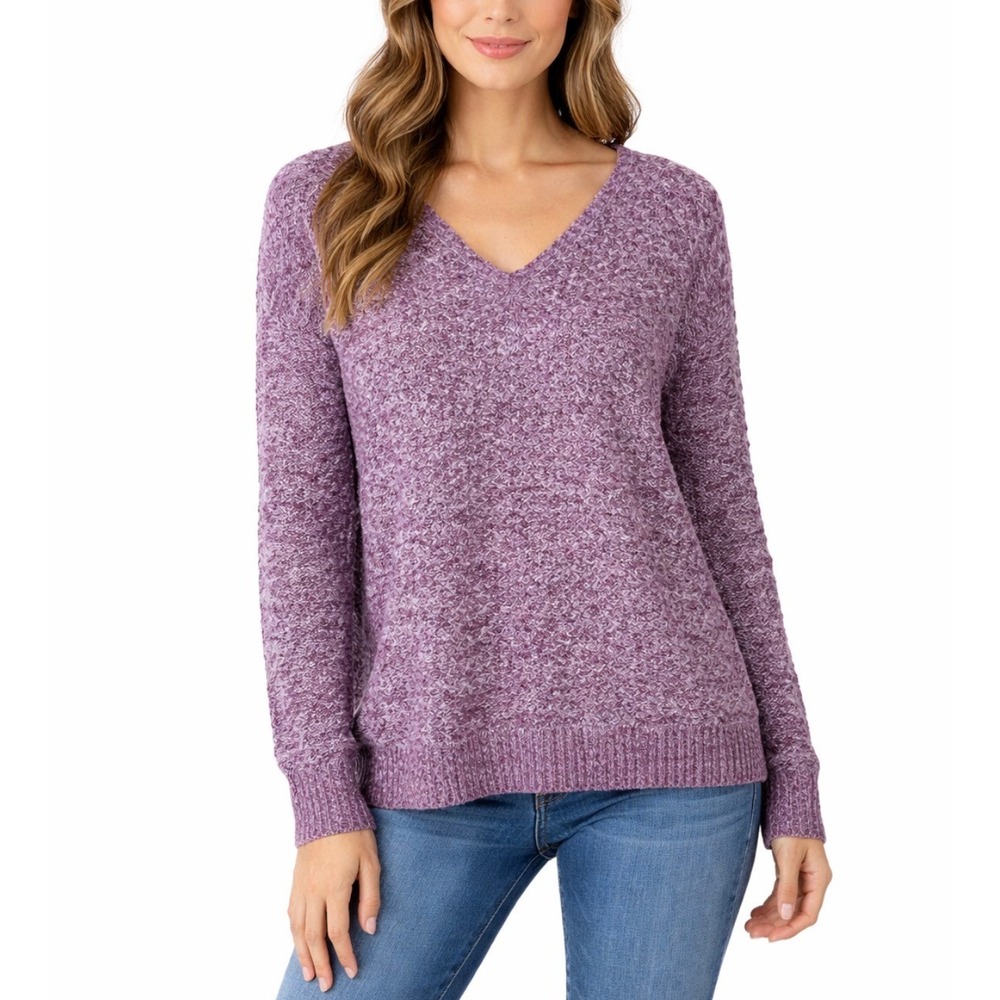 Company Ellen Tracy NWT Womens V-Neck Sweater Amethyst Marl Purple Knit Size M